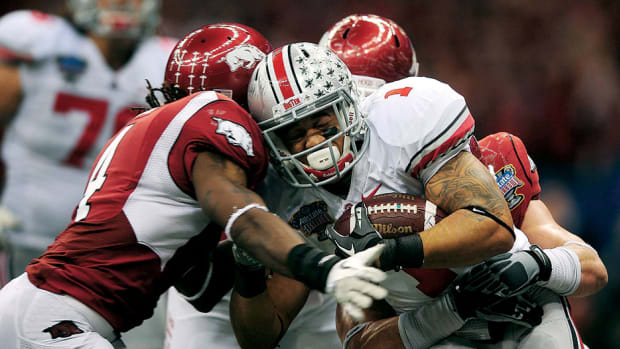 Ohio State Buckeyes running back Dan Herron against the Arkansas Razorbacks during the 2011 Sugar Bowl at the Louisiana Superdome.